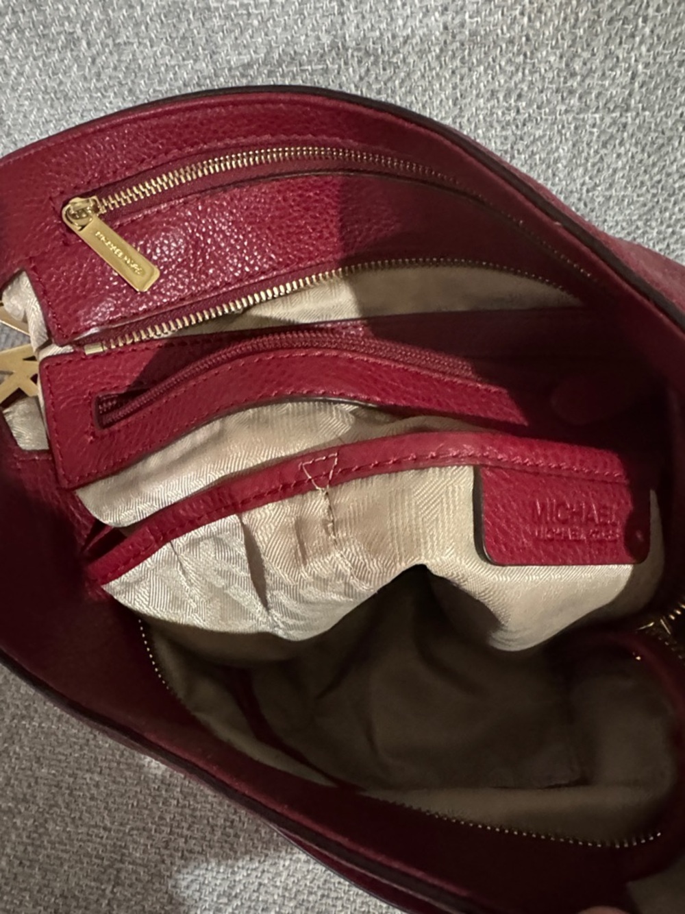 Michael Kors Pebbled Leather Shoulder Tote in Deep Red - Picture 5 of 6